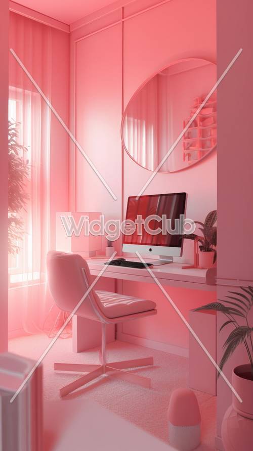 粉紅色的家庭辦公室裝飾概念