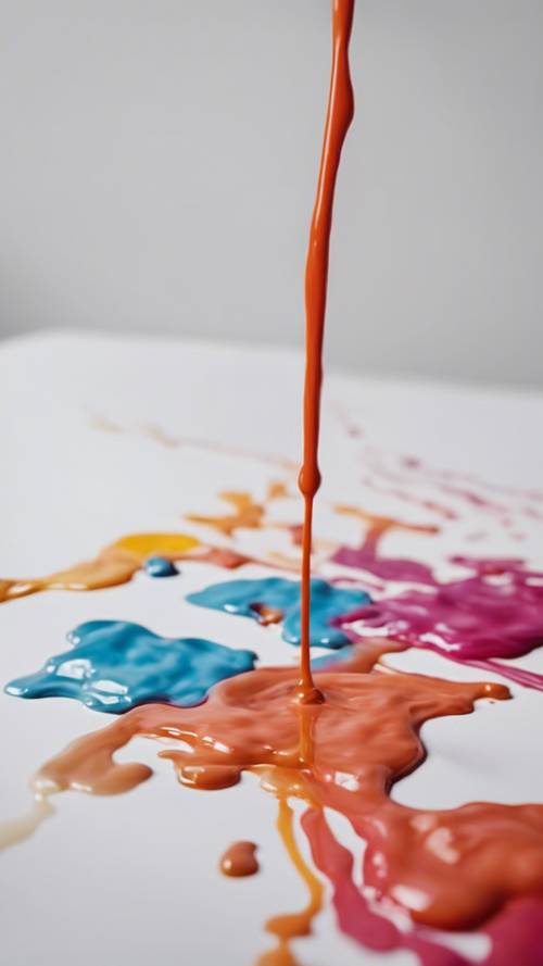 A simplistic white blank canvas is slowly being overtaken by vibrantly colored paint dripping from the top edge.