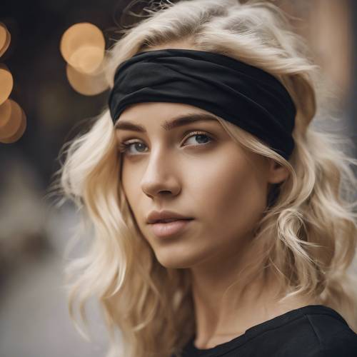 A young woman wearing a black linen headband against her blonde hair. Tapeta [3cf32b44a5d745fea395]