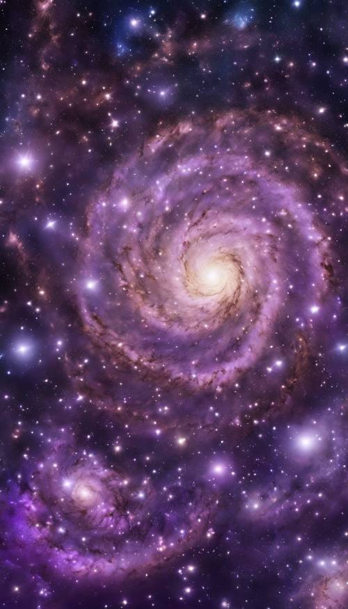 Um mar cósmico de galáxias em espiral, estrelas espalhadas pela vastidão, sendo a cor proeminente tons vibrantes de roxo.
