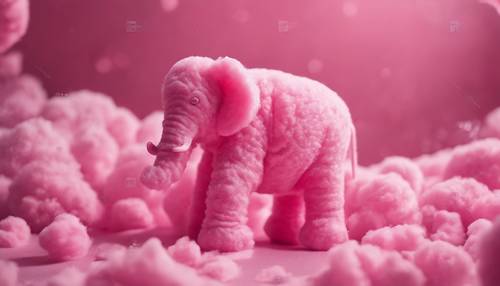 فيل وردي مصنوع بالكامل من حلوى القطن.