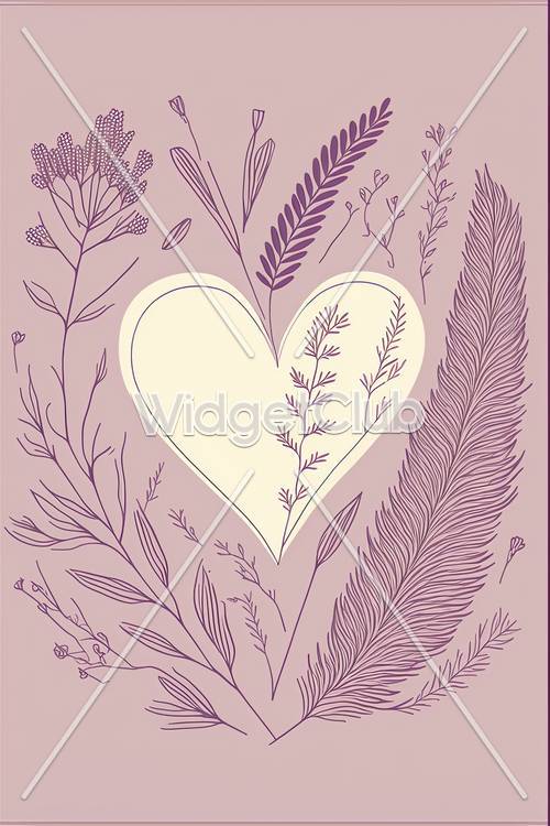 Illustration botanique de coeur et de plumes