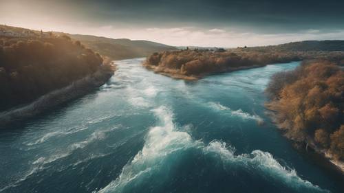 Впечатляющее изображение реки, впадающей в море, олицетворяющее разрешение.