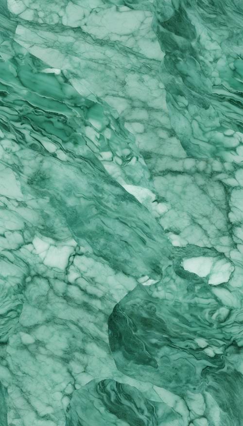 짙은 녹색으로 미묘하게 줄무늬가 있는 매끄러운 민트 녹색 대리석 배경입니다.