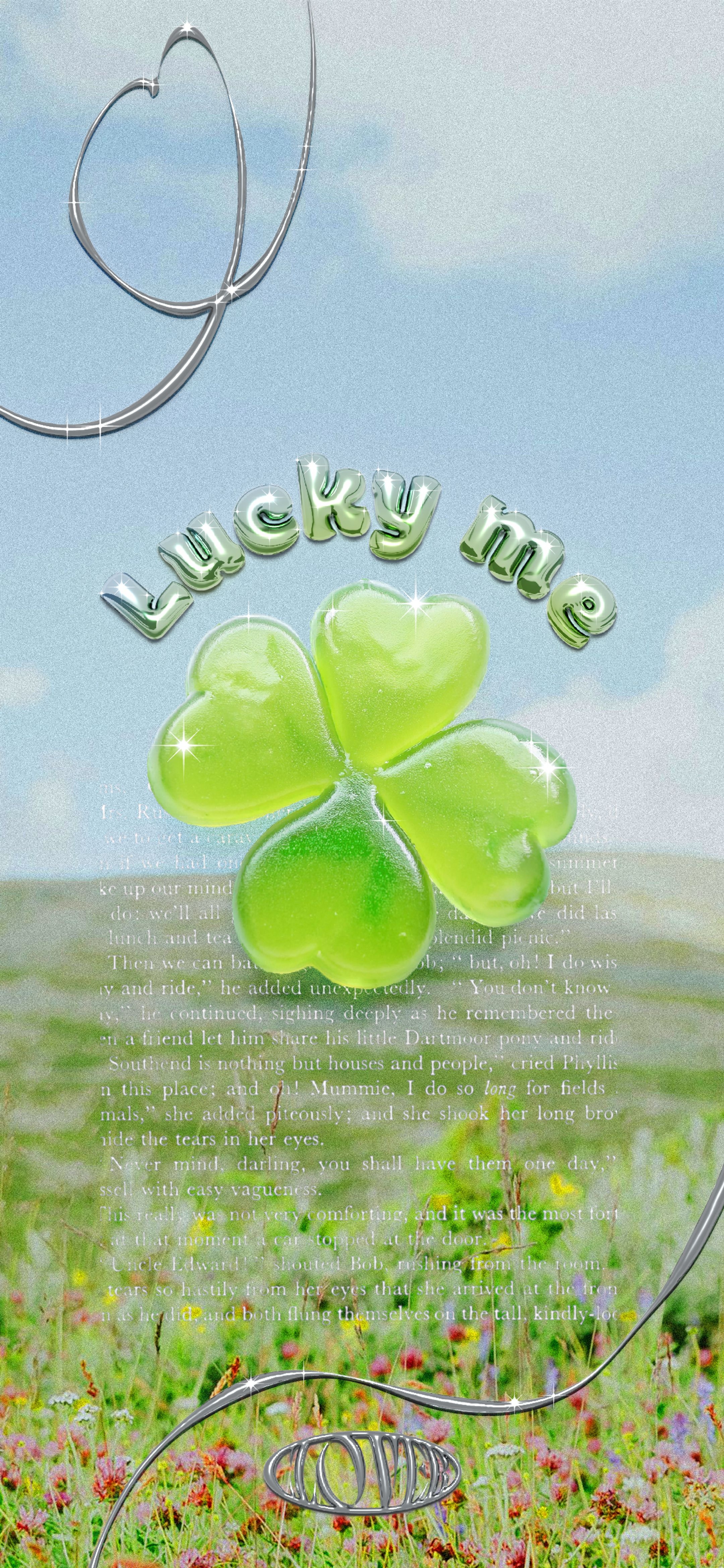 Sparkling Four-Leaf Clover with Lucky Me Text 牆紙[23b04dd021a1440f9e6e]