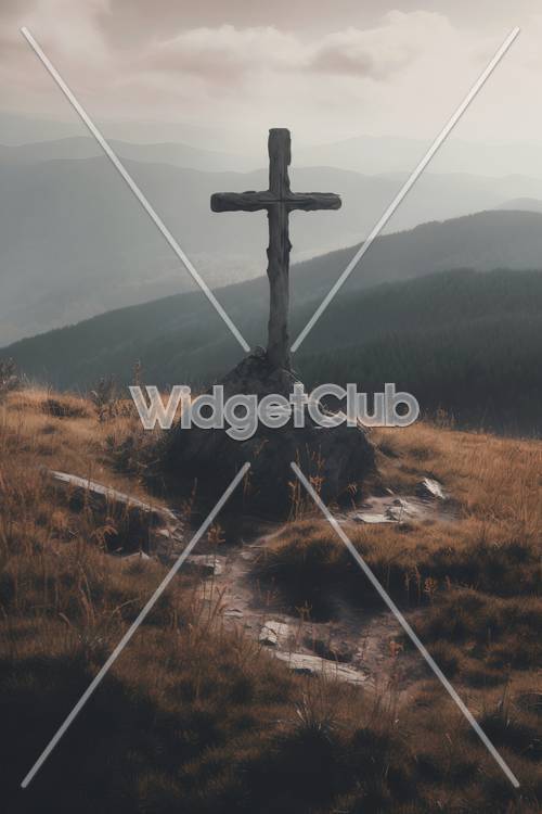 山上的日落十字架