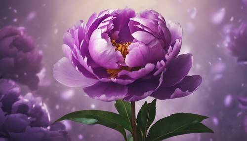 一朵紫色牡丹美丽地坐落在这幅构图精美的画作的中央。