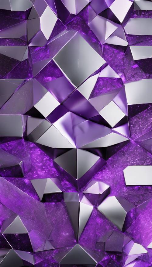 A geometric pattern composed of intermixing purple and silver in a metallic texture. Tapet [19632bdc0a0d482f9aac]