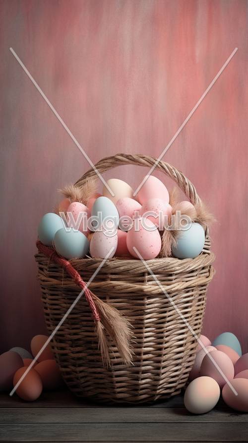 Coloridos huevos de Pascua en una cesta