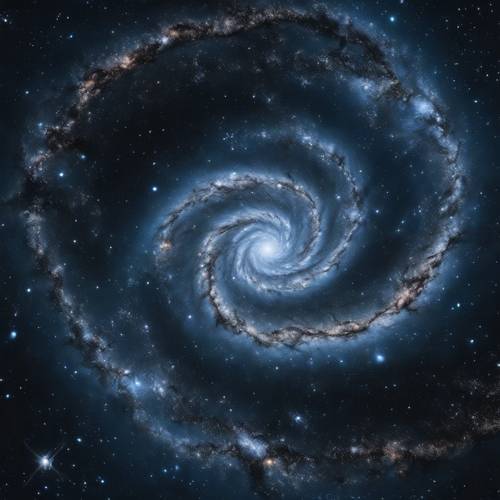 Uzayın zifiri karanlığıyla çevrelenmiş büyüleyici mavi sarmal galaksi.