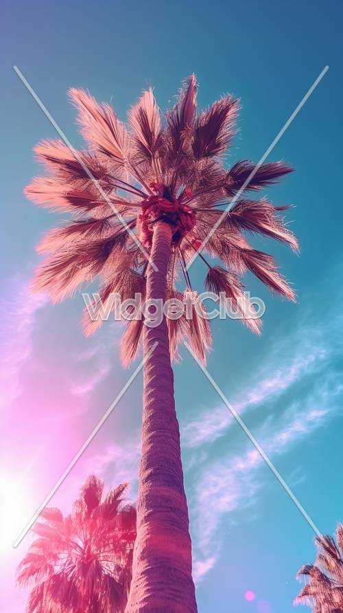粉色天空下的热带棕榈树
