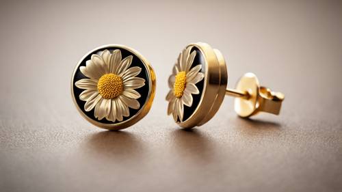 A pair of golden daisy-patterned earrings