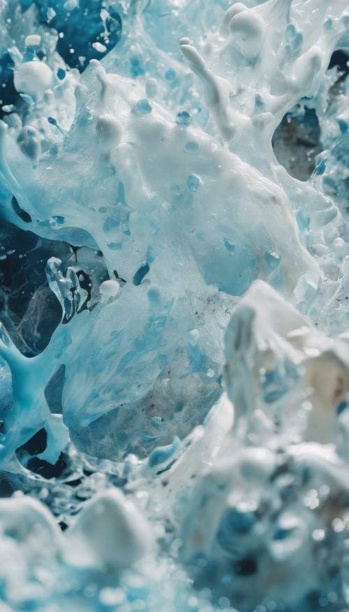 A melted time aesthetic with blobs and streaks of glacial blue mixed with eggshell white in an abstract format. Wallpaper [d360e3bd6b97479c9b1b]