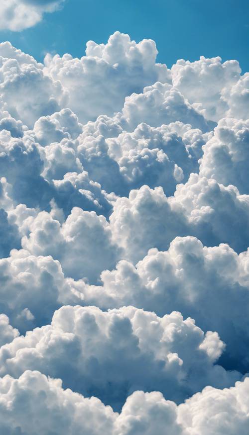 รูปแบบไร้รอยต่ออันเงียบสงบของเมฆคิวมูลัสสีขาวตัดกับท้องฟ้าสีฟ้าสดใส