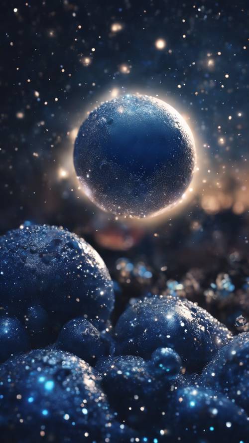 Uno slime blu notte con tocchi celestiali che brillano al chiaro di luna.