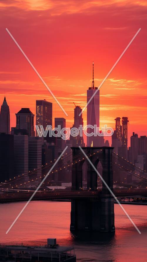 Skyline del tramonto sul ponte iconico della città