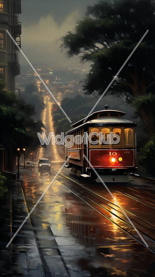 Deszczowa wieczorna przejażdżka kolejką linową po mieście