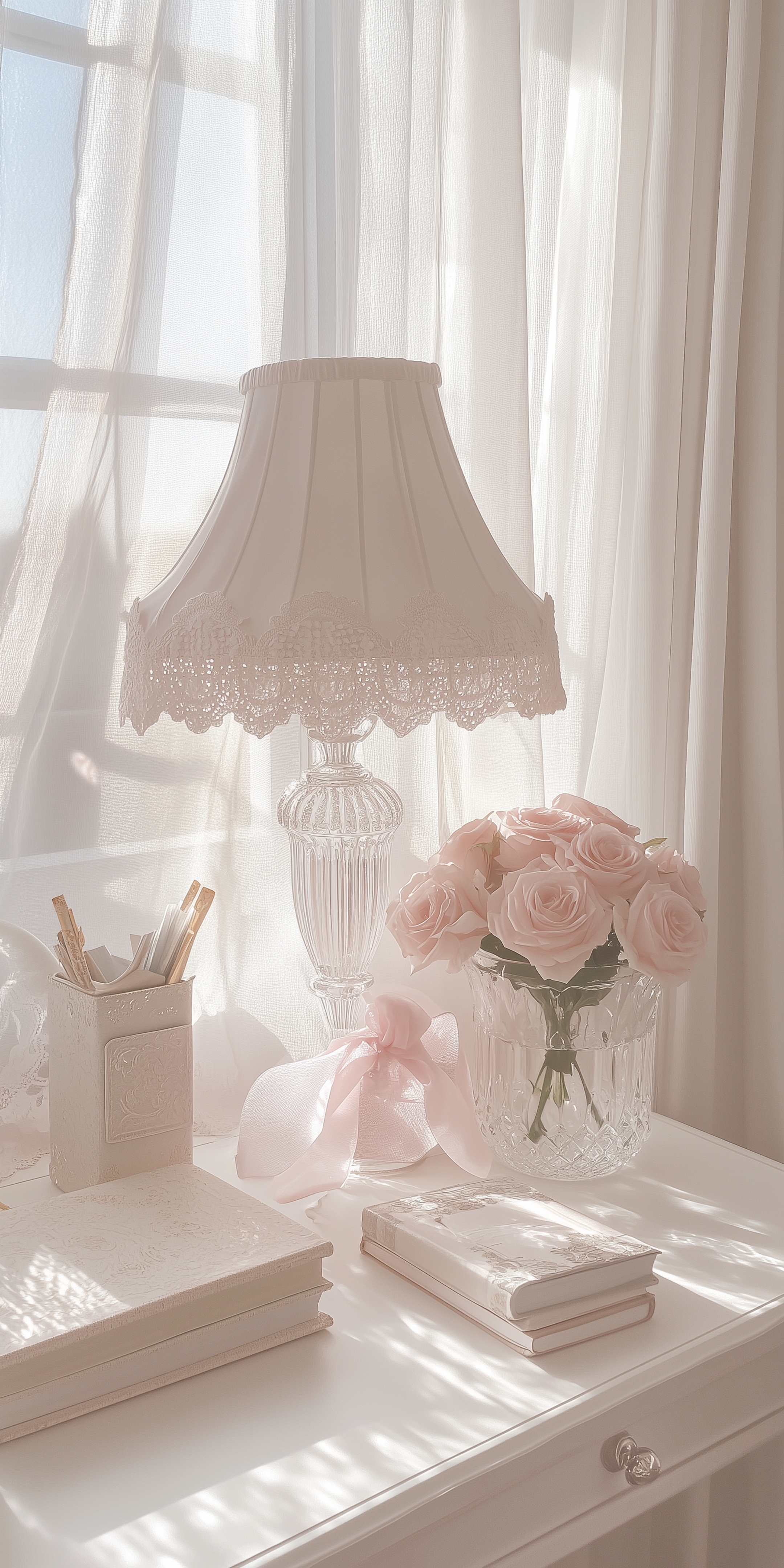 Elegant Pink Roses by Bright Window Wallpaper[04d50b078c664a9ca685]