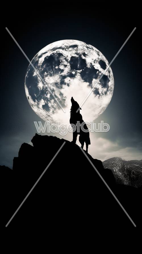 Lobo aullador y luna gigante