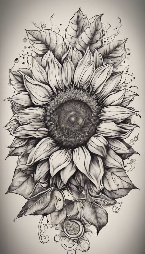 A boho inspired sunflower tattoo design.
