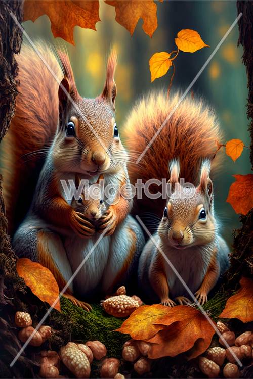 Écureuils d&#39;automne dans une forêt magique