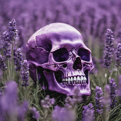 ラベンダー畑にある紫色のドクロ