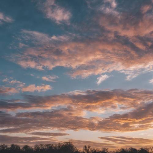 Chmury Cirrus rozsiane na tle zmierzchu, uosabiają arcydzieło sztuki abstrakcyjnej. Tapeta [bb3ab24ab963488ea9d9]