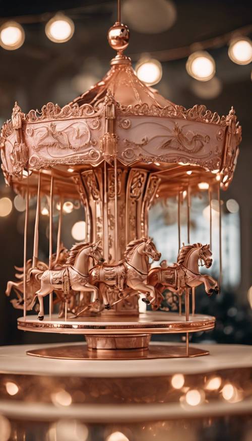 Une décoration de carrousel de Noël en or rose avec des détails complexes.