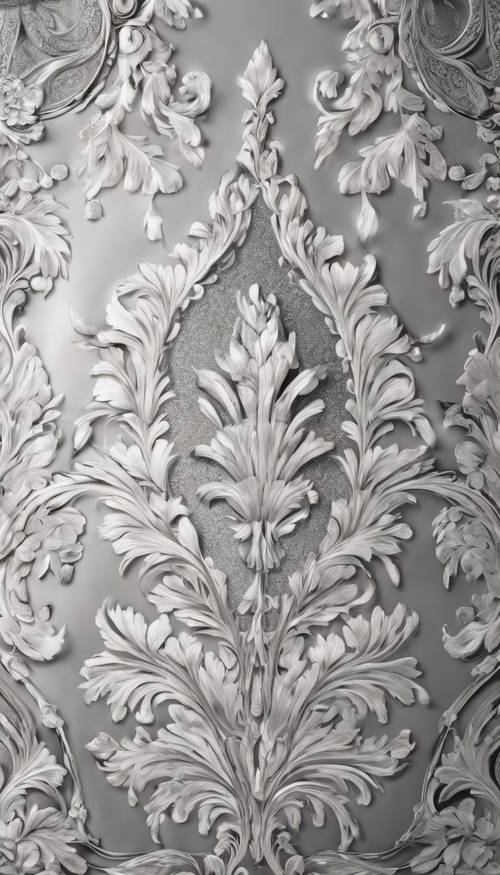 Silver and white damask pattern, radiating an antique vibe, with the seamlessly wrapped elegance of a traditional drawing.