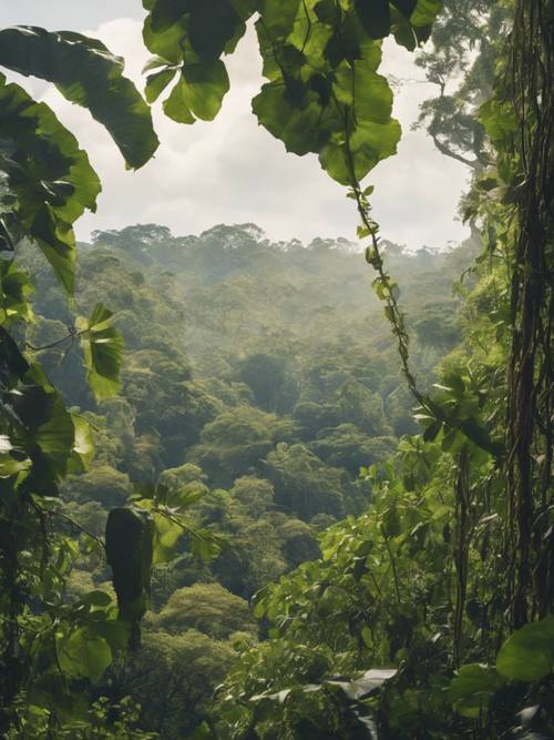 亚马逊雨林中茂密的藤蔓和茂密的植被的景色。