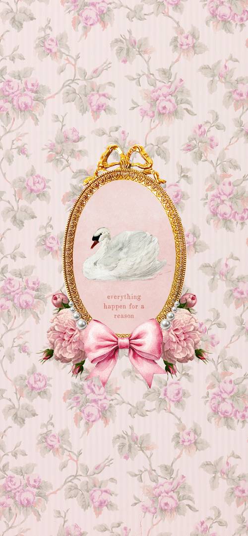 Elegant Swan and Pink Flowers Oval Frame