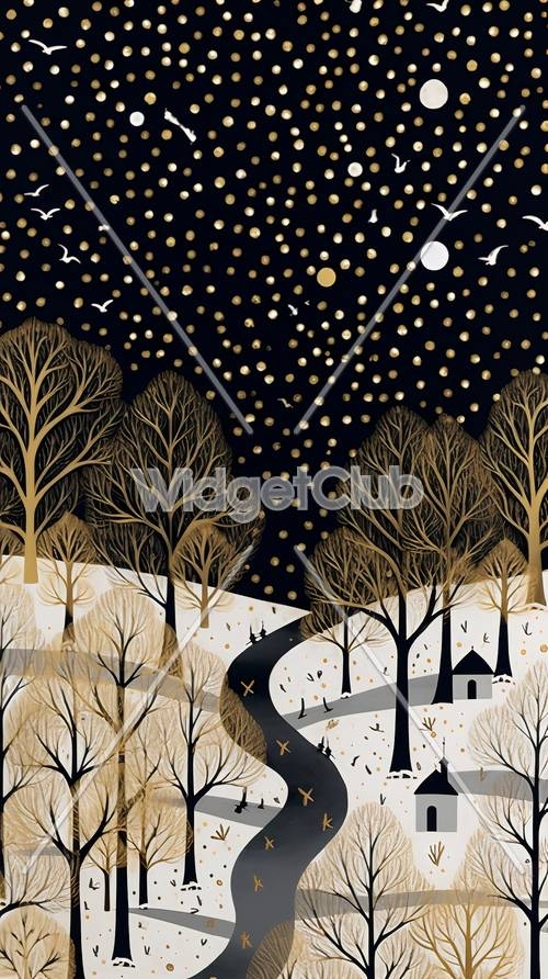 Golden Night Forest Scene Wallpaper[10d16cdca532468391cc]