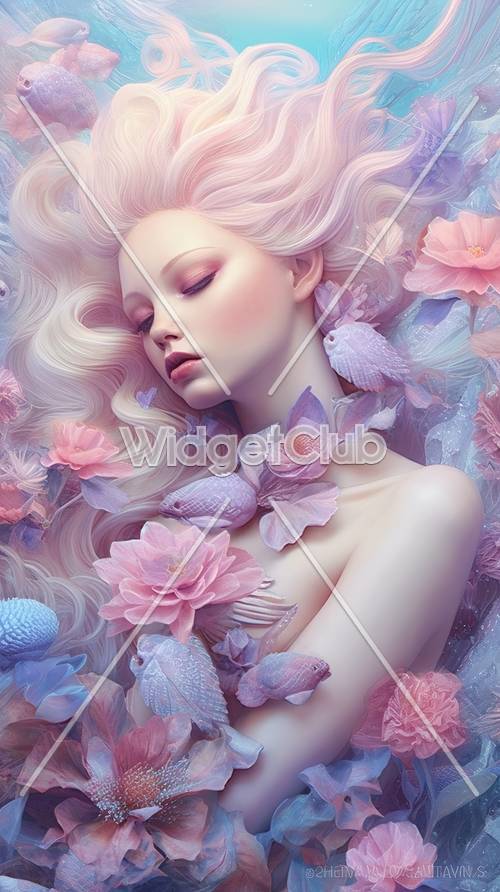 Dreamy Pink Flowers and Birds Fantasy Art