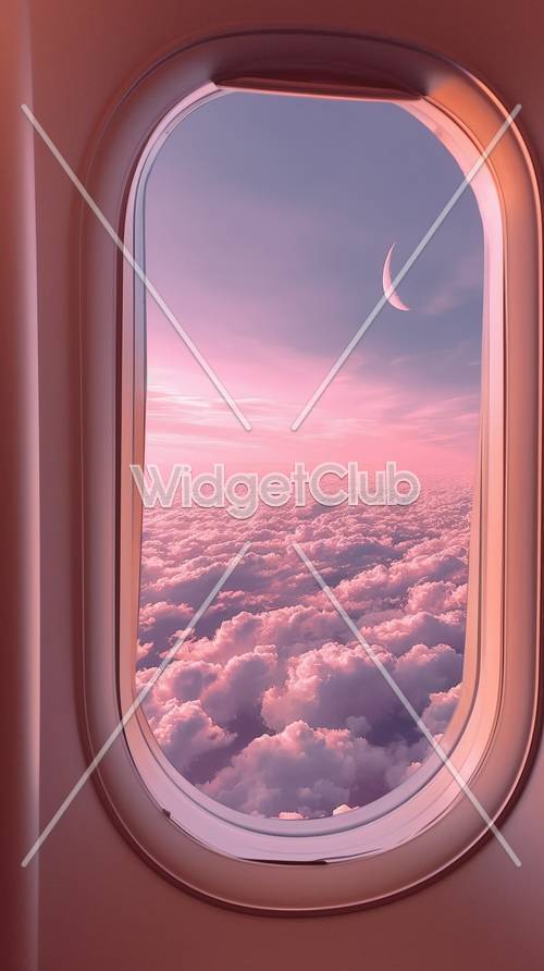 Verträumter Blick auf den Himmel aus dem Flugzeugfenster