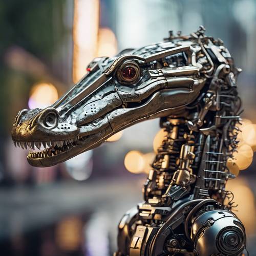 A futuristic robotic crocodile, metallic and sleek.