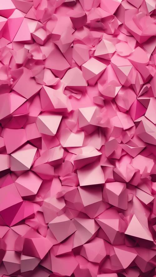 異なるピンク色の幾何学模様が重なり合う壁紙
