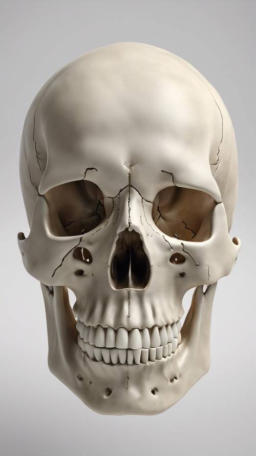 A highly detailed 3D render of a classic human skull with an ivory-like finish.