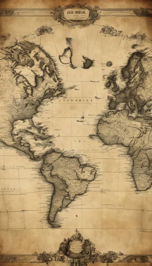 양피지에 표시된 빅토리아 시대의 빈티지 세계 지도입니다.