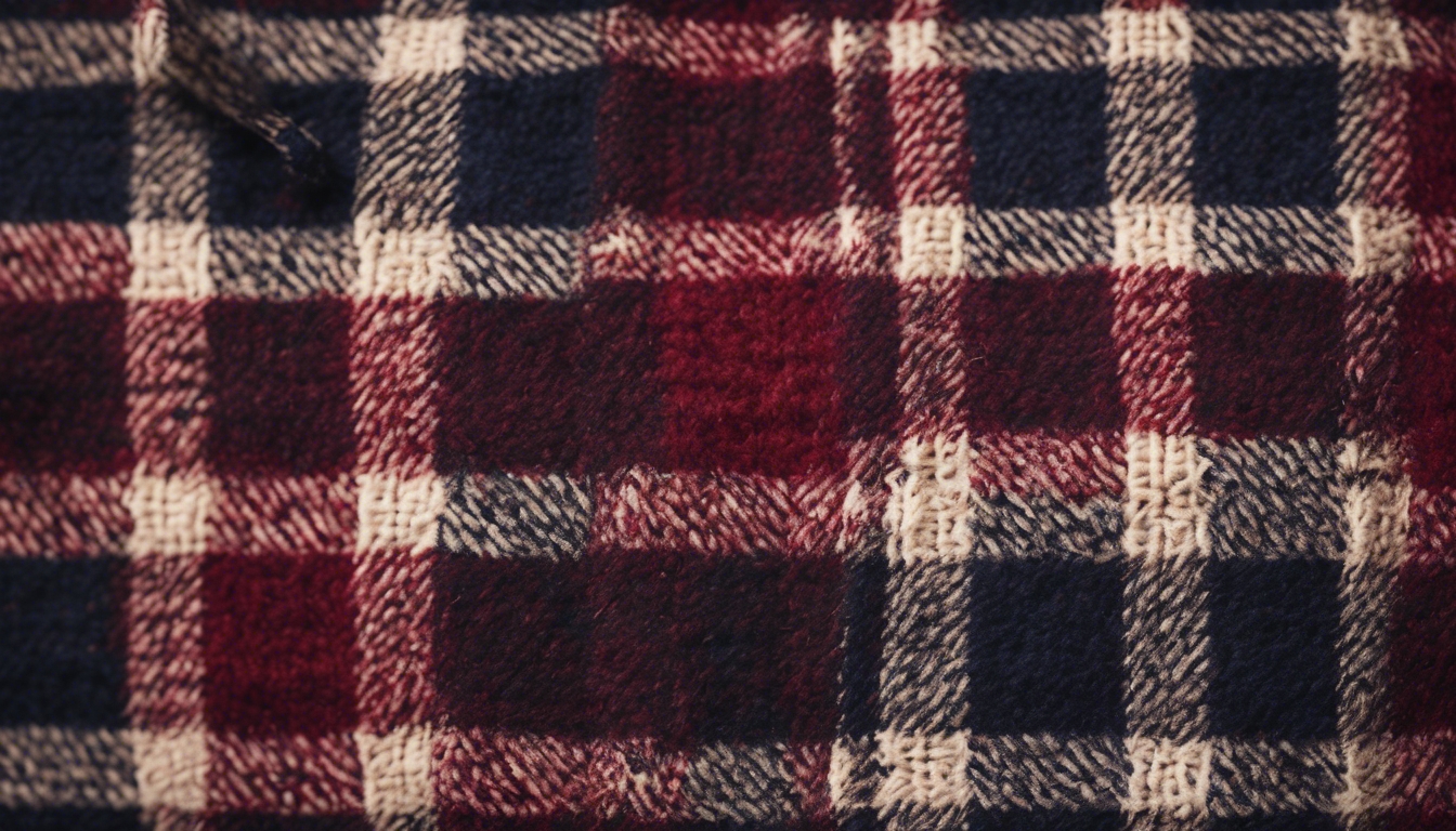 A woolen texture in a traditional Scottish plaid pattern with deep burgundy and navy hues. Tapet[71e54caeeb8344edac14]