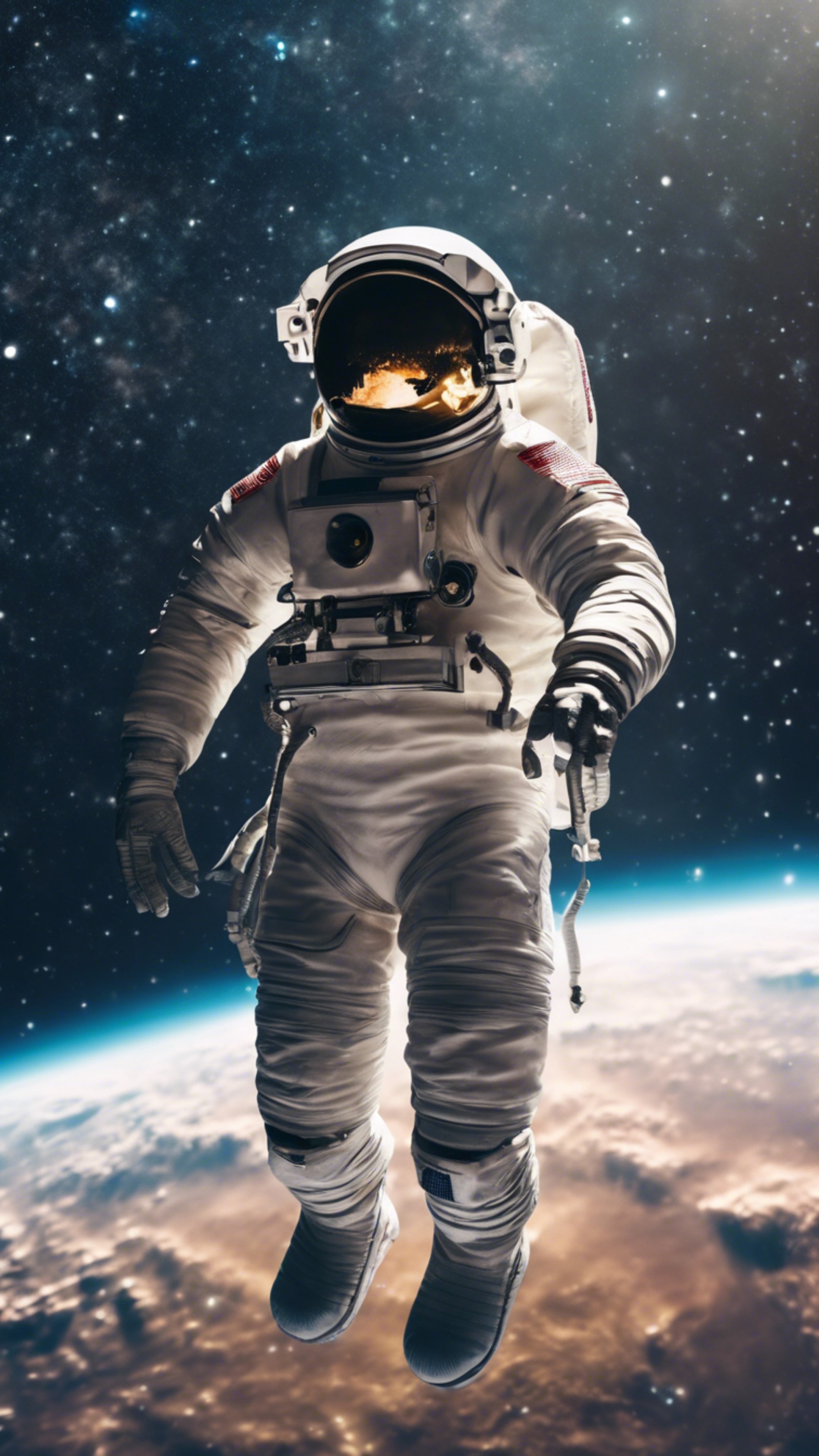 An astronaut floating in the vastness of outer space under an overwhelmingly starry night. Wallpaper[2871c9401798481f9516]