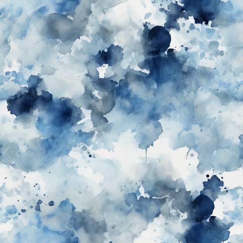 An intricate arrangement of white, sky blue, and navy splotches in a seamless watercolor panorama