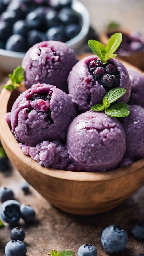 Refreshing blueberry sorbet served in hollowed-out blueberries.