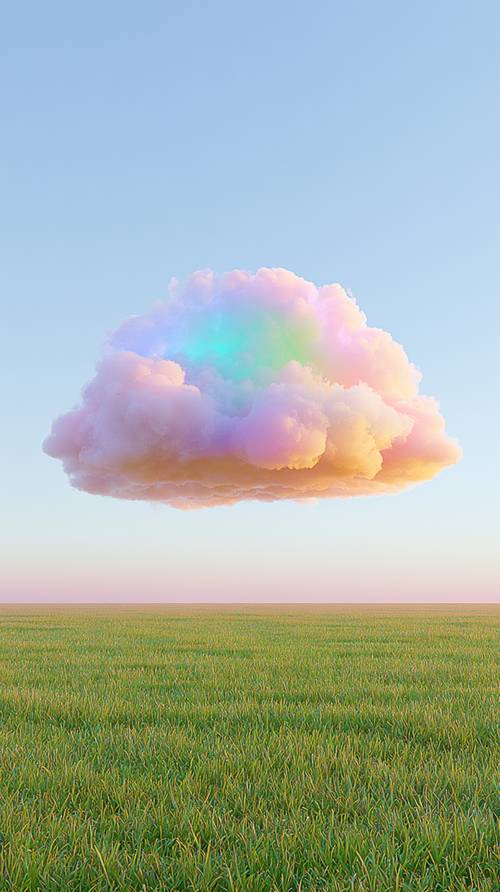Nube colorida sobre un campo verde