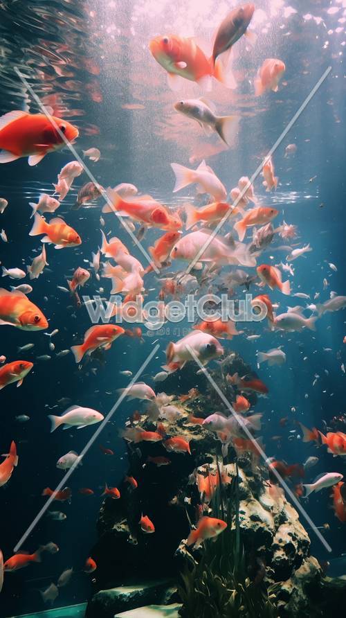 Swimming Goldfish in Blue Water