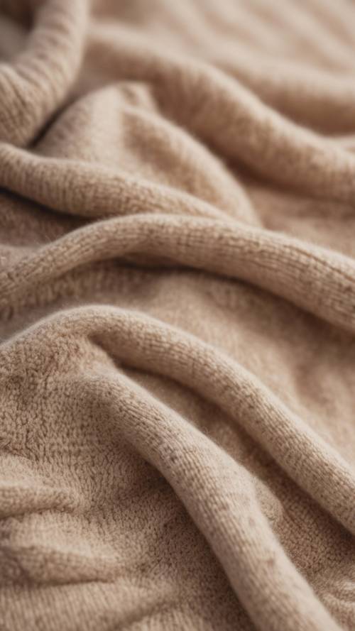 Tampilan dekat sweter kasmir krem ​​dengan kain halus.