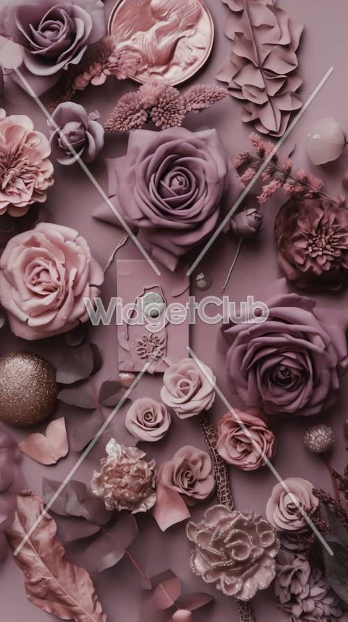 Hübsche rosa Blumen und Dekorationen Hintergrund