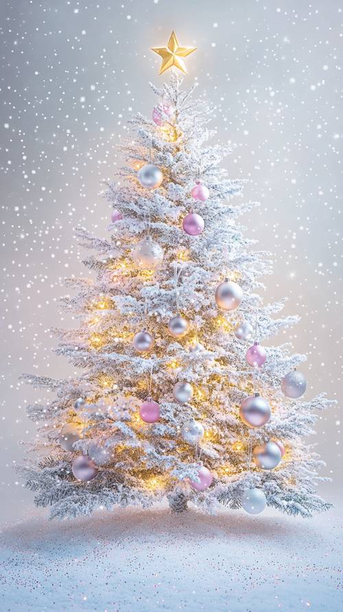 Albero di Natale scintillante con neve e luci