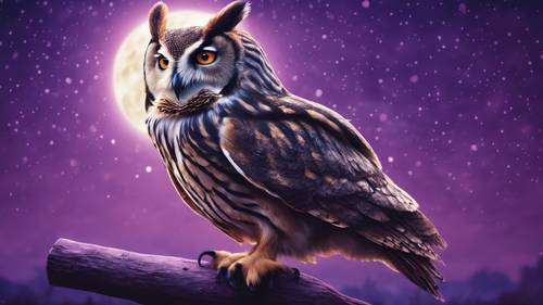 A whimsical children's book illustration featuring a wise old owl speaking a quote against a backdrop of a purple night sky. ផ្ទាំង​រូបភាព [050452db72a34b0a9a95]