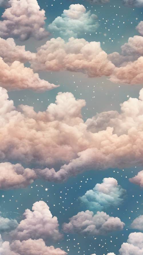 Seamless pattern for a fabric design incorporating dreamy sky scenes.