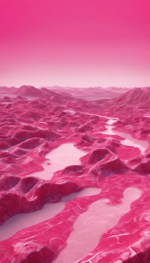 Glänzende, hügelige Landschaft aus leuchtend rosa Marmor.